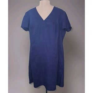J.Jill Love Linen XL Indigo Blue Purple Cap Sleeve Shift  Dress Boho Minimalist